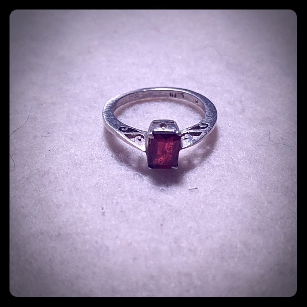 Sterling silver and red gemstone ring